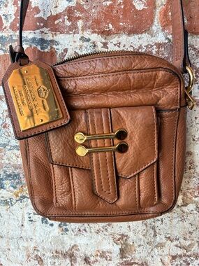 Ralph Lauren Tan Pebbled Leather Messenger Crossbody